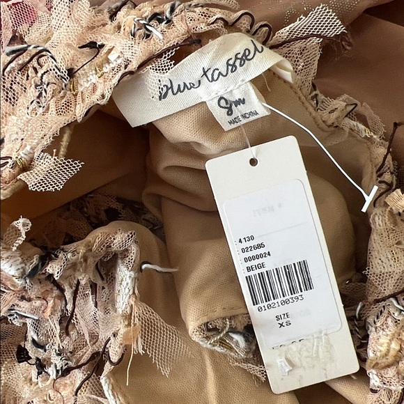 Anthropologie Blue Tassel Sleeveless V Neck Textured Mini Dress XS NEW - Picture 3 of 5